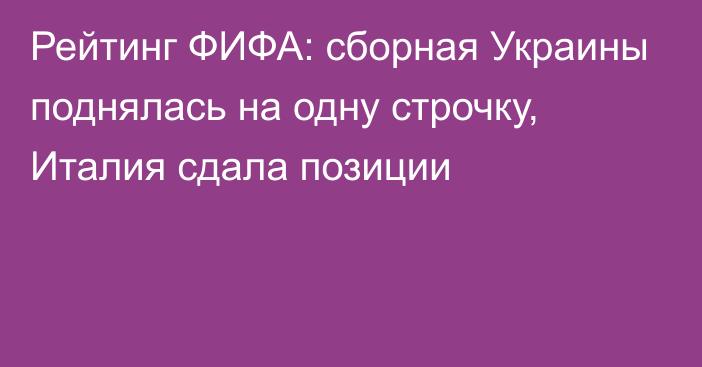 Рейтинг ФИФА: сборная Украины поднялась на одну строчку, Италия сдала позиции