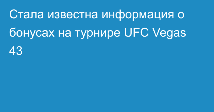 Стала известна информация о бонусах на турнире UFC Vegas 43