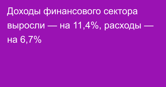 Доходы финансового сектора выросли — на 11,4%, расходы — на 6,7%