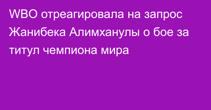 WBO отреагировала на запрос Жанибека Алимханулы о бое за титул чемпиона мира