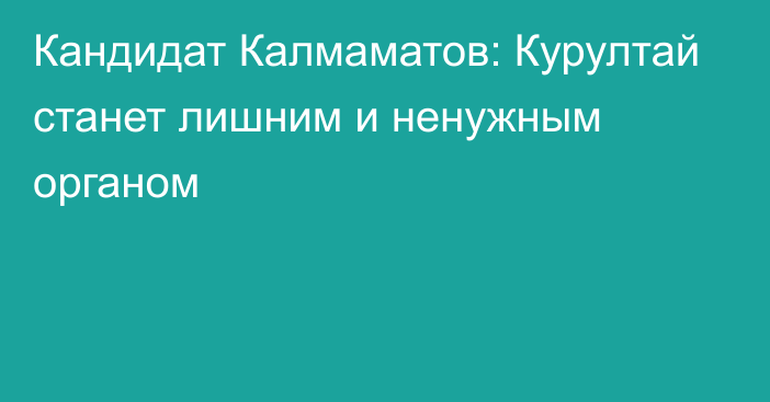 Кандидат Калмаматов: Курултай станет лишним и ненужным органом