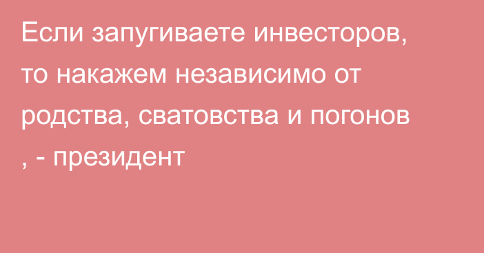 Если запугиваете инвесторов, то накажем независимо от родства, сватовства и погонов , - президент