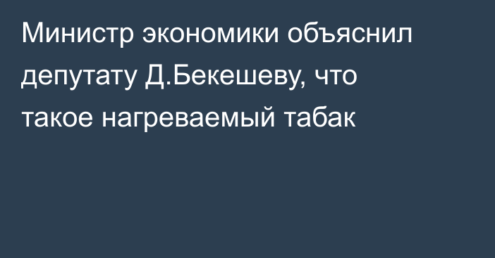 Министр экономики объяснил депутату Д.Бекешеву, что такое нагреваемый табак