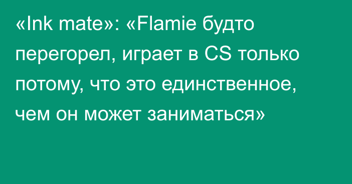 «Ink mate»: «Flamie будто перегорел, играет в CS только потому, что это единственное, чем он может заниматься»