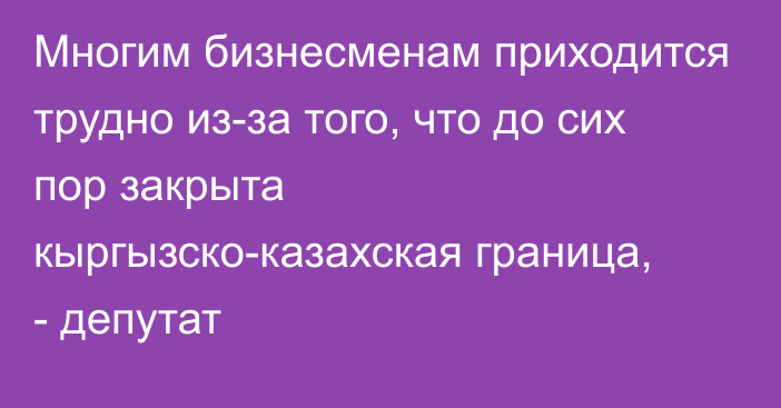 Многим бизнесменам приходится трудно из-за того, что до сих пор закрыта кыргызско-казахская граница, - депутат