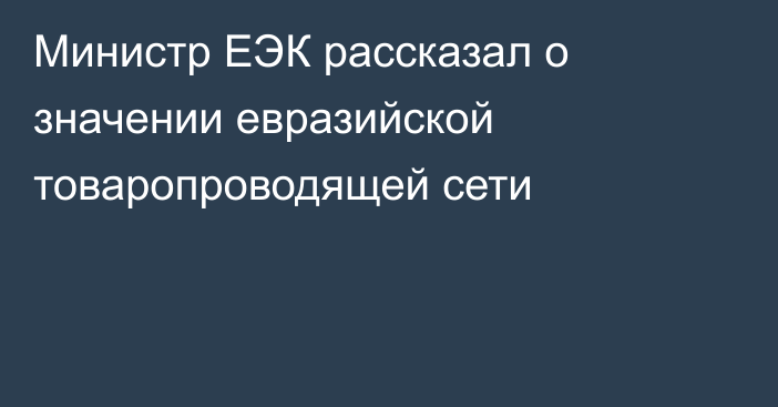 Министр ЕЭК рассказал о значении евразийской товаропроводящей сети