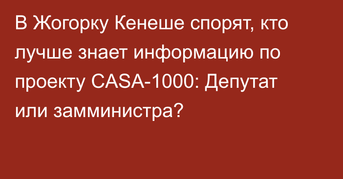 В Жогорку Кенеше спорят, кто лучше знает информацию по проекту CASA-1000: Депутат или замминистра?