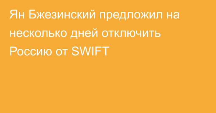 Ян Бжезинский предложил на несколько дней отключить Россию от SWIFT