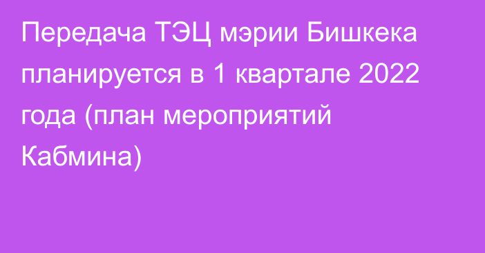 Передача ТЭЦ мэрии Бишкека планируется в 1 квартале 2022 года (план мероприятий Кабмина)