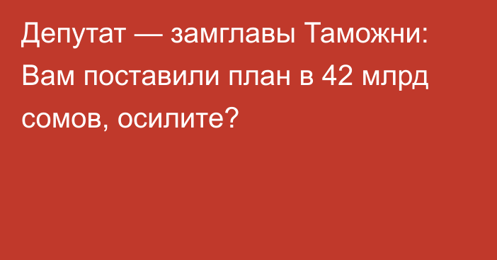 Депутат — замглавы Таможни: Вам поставили план в 42 млрд сомов, осилите?