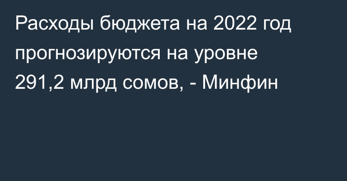 Расходы бюджета на 2022 год  прогнозируются на уровне 291,2 млрд сомов, - Минфин