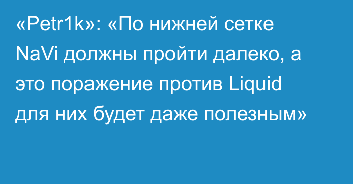«Petr1k»: «По нижней сетке NaVi должны пройти далеко, а это поражение против Liquid для них будет даже полезным»