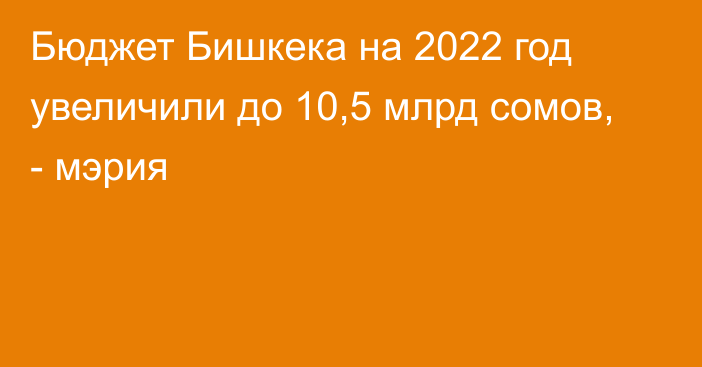 Бюджет Бишкека на 2022 год увеличили до 10,5 млрд сомов, - мэрия