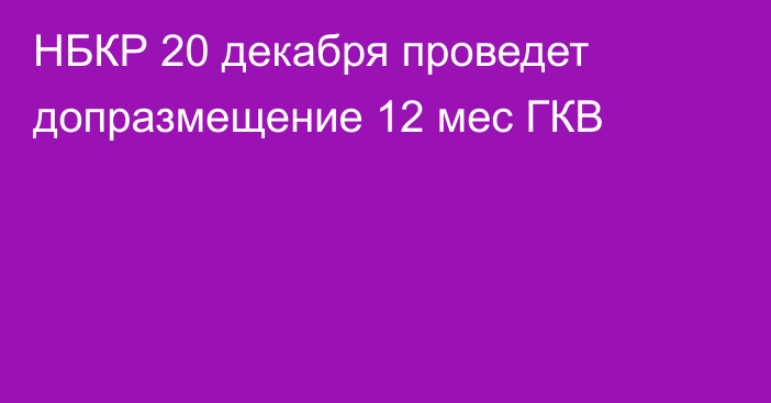 НБКР 20 декабря проведет допразмещение 12 мес ГКВ