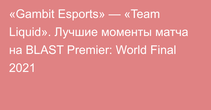 «Gambit Esports» — «Team Liquid». Лучшие моменты матча на BLAST Premier: World Final 2021