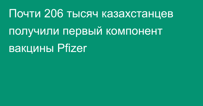 Почти 206 тысяч казахстанцев получили первый компонент вакцины Pfizer