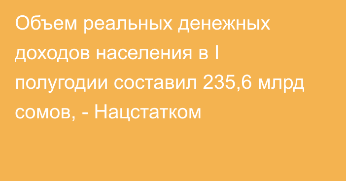 Объем реальных денежных доходов населения в I полугодии составил 235,6 млрд сомов, - Нацстатком