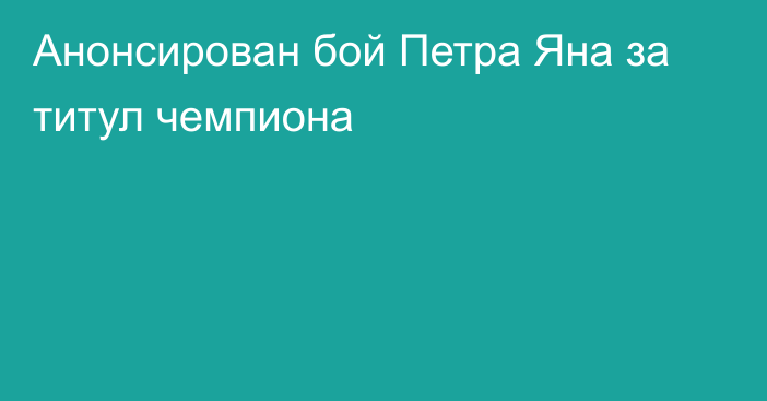 Анонсирован бой Петра Яна за титул чемпиона