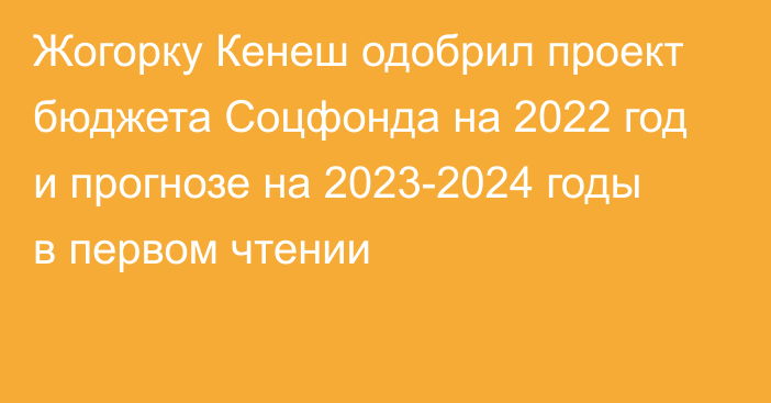 Жогорку Кенеш одобрил проект бюджета Соцфонда на 2022 год и прогнозе на 2023-2024 годы в первом чтении