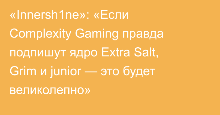 «Innersh1ne»: «Если Complexity Gaming правда подпишут ядро Extra Salt, Grim и junior — это будет великолепно»