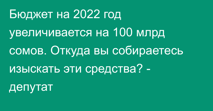 Бюджет на 2022 год увеличивается на 100 млрд сомов. Откуда вы собираетесь изыскать эти средства? - депутат