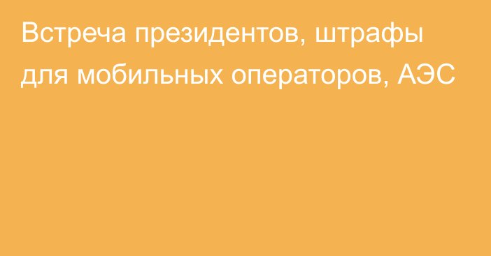 Встреча президентов, штрафы для мобильных операторов, АЭС