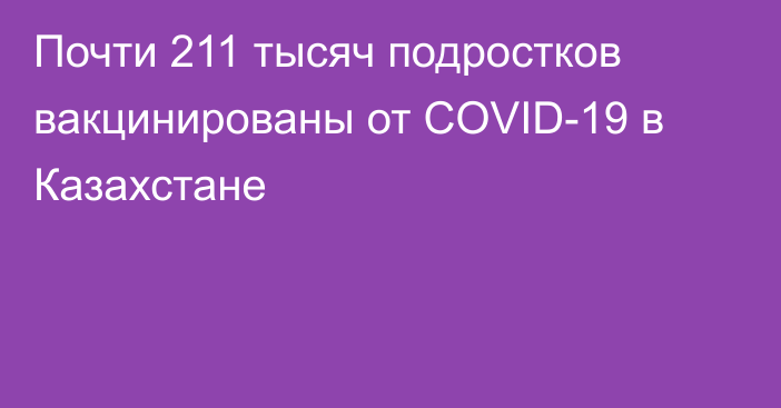 Почти 211 тысяч подростков вакцинированы от COVID-19 в Казахстане