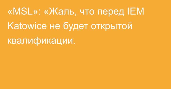 «MSL»: «Жаль, что перед IEM Katowice не будет открытой квалификации.