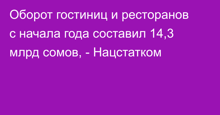 Оборот гостиниц и ресторанов с начала года составил 14,3 млрд сомов, - Нацстатком