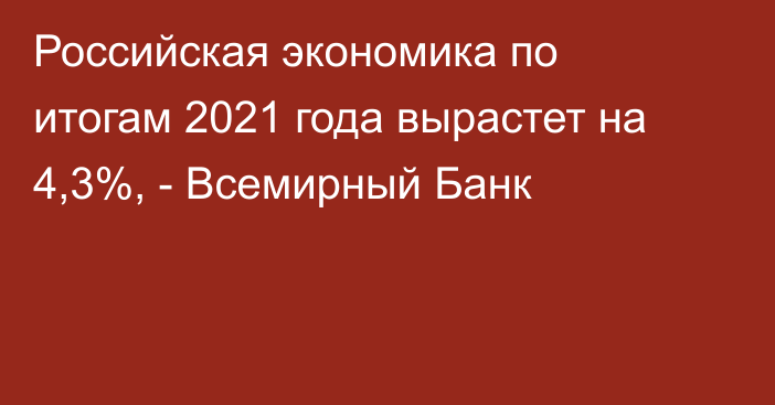 Российская экономика по итогам 2021 года вырастет на 4,3%, - Всемирный Банк