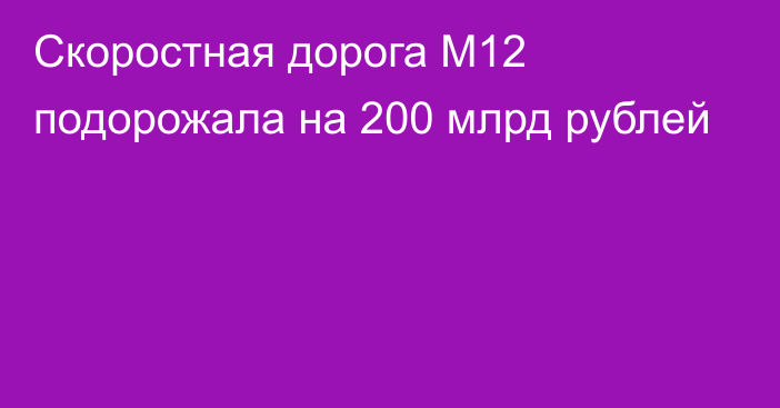 Скоростная дорога М12 подорожала на 200 млрд рублей
