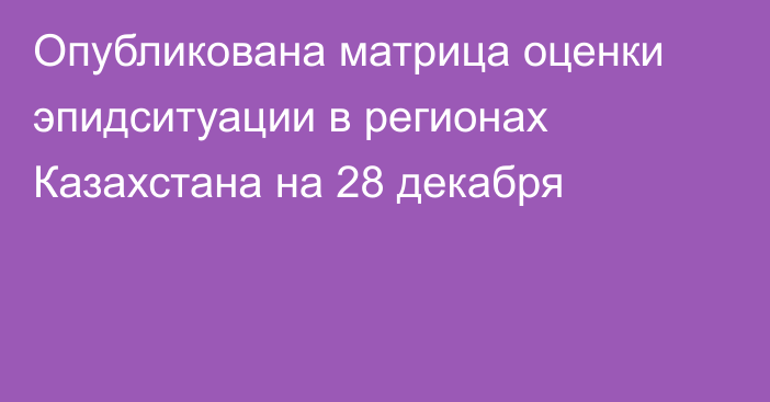 Опубликована матрица оценки эпидситуации в регионах Казахстана на 28 декабря