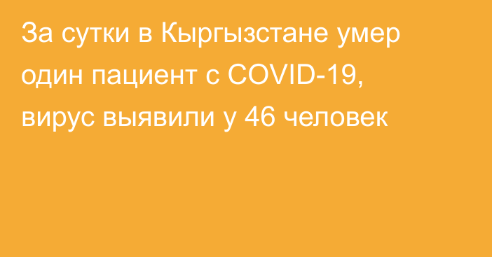 За сутки в Кыргызстане умер один пациент с COVID-19, вирус выявили у 46 человек