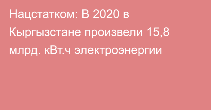 Нацстатком: В 2020 в Кыргызстане произвели 15,8 млрд. кВт.ч электроэнергии