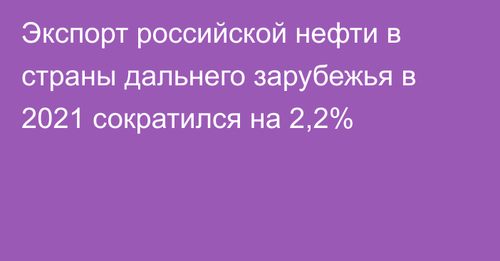 Экспорт российской нефти в страны дальнего зарубежья в 2021 сократился на 2,2%