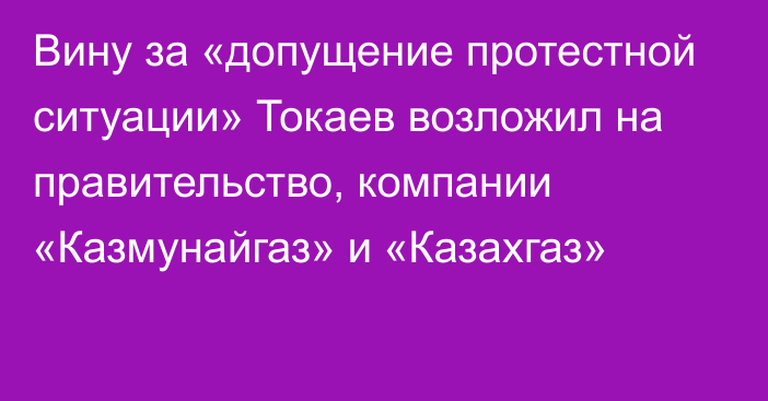 Вину за «допущение протестной ситуации» Токаев возложил на правительство, компании «Казмунайгаз» и «Казахгаз»