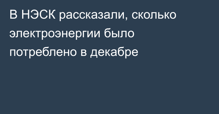 В НЭСК рассказали, сколько электроэнергии было потреблено в декабре