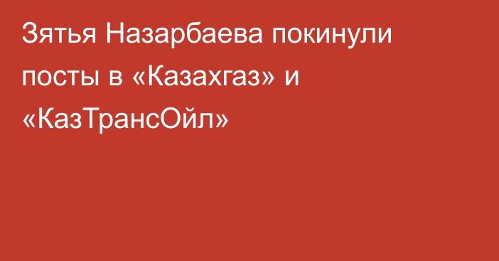 Зятья Назарбаева покинули посты в «Казахгаз» и «КазТрансОйл»