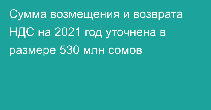 Сумма возмещения и возврата НДС на 2021 год уточнена в размере 530 млн сомов