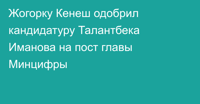 Жогорку Кенеш одобрил кандидатуру Талантбека Иманова на пост главы Минцифры