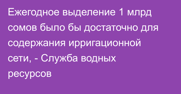 Ежегодное выделение 1 млрд сомов было бы достаточно для содержания ирригационной сети, - Служба водных ресурсов