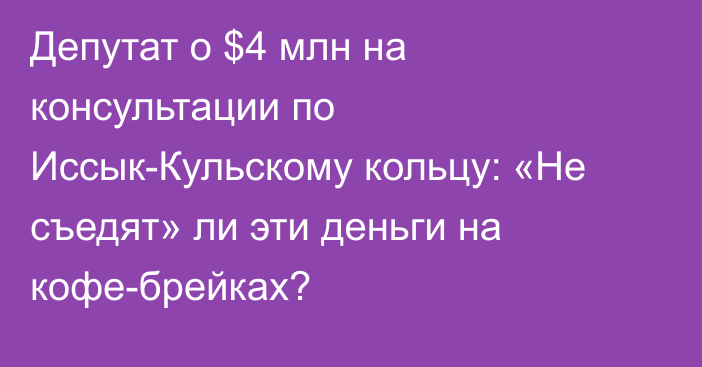 Депутат о $4 млн на консультации по Иссык-Кульскому кольцу: «Не съедят» ли эти деньги на кофе-брейках?