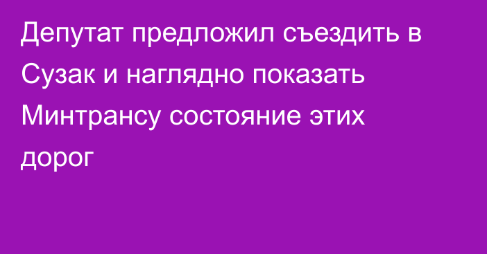 Депутат предложил съездить в Сузак и наглядно показать Минтрансу состояние этих дорог