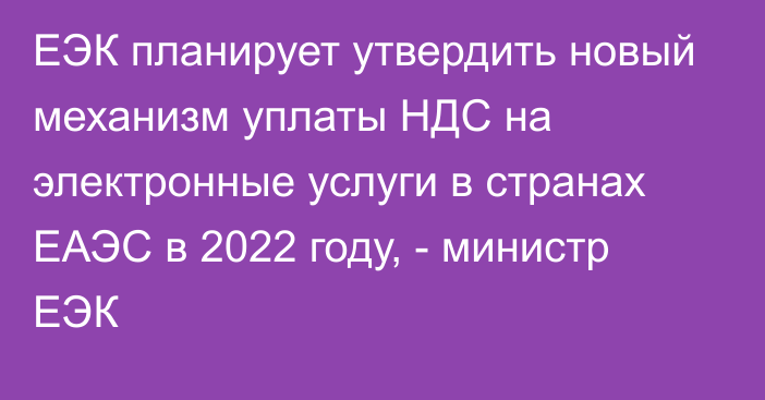 ЕЭК планирует утвердить новый механизм уплаты НДС на электронные услуги в странах ЕАЭС в 2022 году, - министр ЕЭК