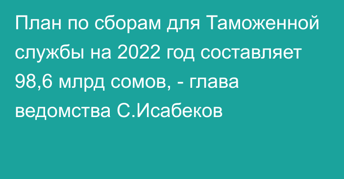 План по сборам для Таможенной службы на 2022 год составляет 98,6 млрд сомов, - глава ведомства С.Исабеков