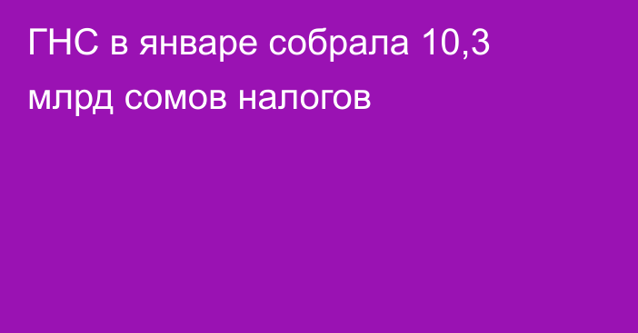 ГНС в январе собрала 10,3 млрд сомов налогов