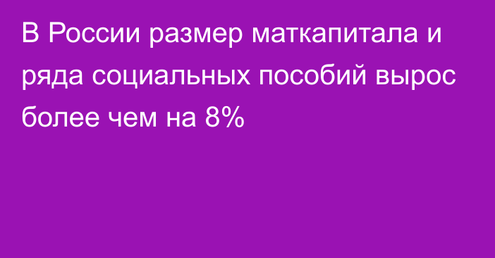 В России размер маткапитала и ряда социальных пособий вырос более чем на 8%