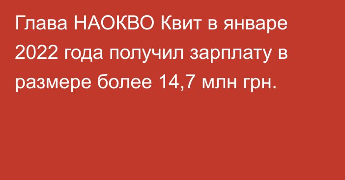 Глава НАОКВО Квит в январе 2022 года получил зарплату в размере более 14,7 млн ​​грн.