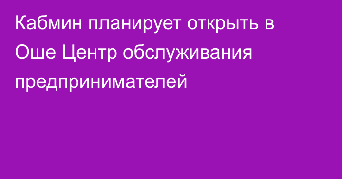 Кабмин планирует открыть в Оше Центр обслуживания предпринимателей