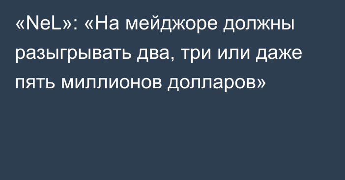 «NeL»: «На мейджоре должны разыгрывать два, три или даже пять миллионов долларов»